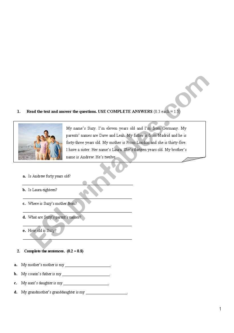 TEST 5 TH GRADE  worksheet