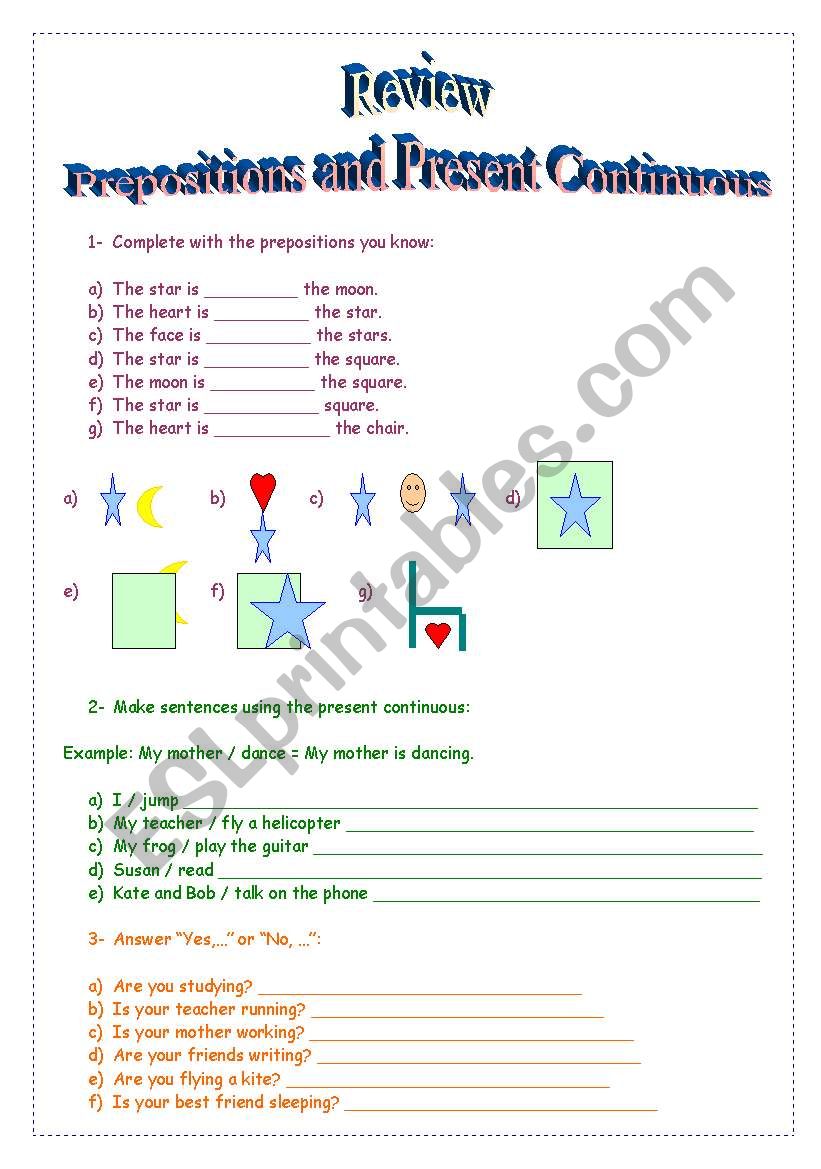 Review - Prepositions and Present Continuous