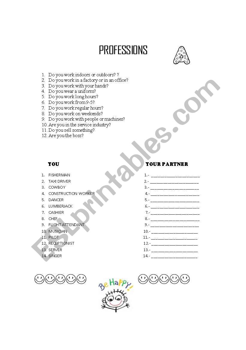 PROFESSIONS worksheet