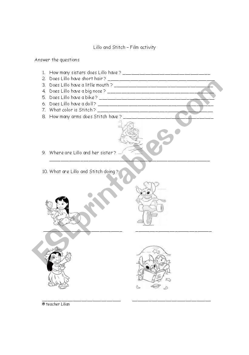 Lilo and Stitch worksheet