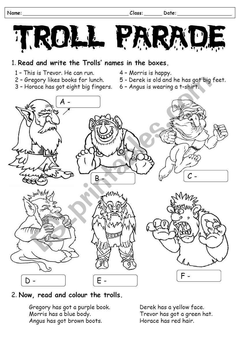 Troll Parade worksheet