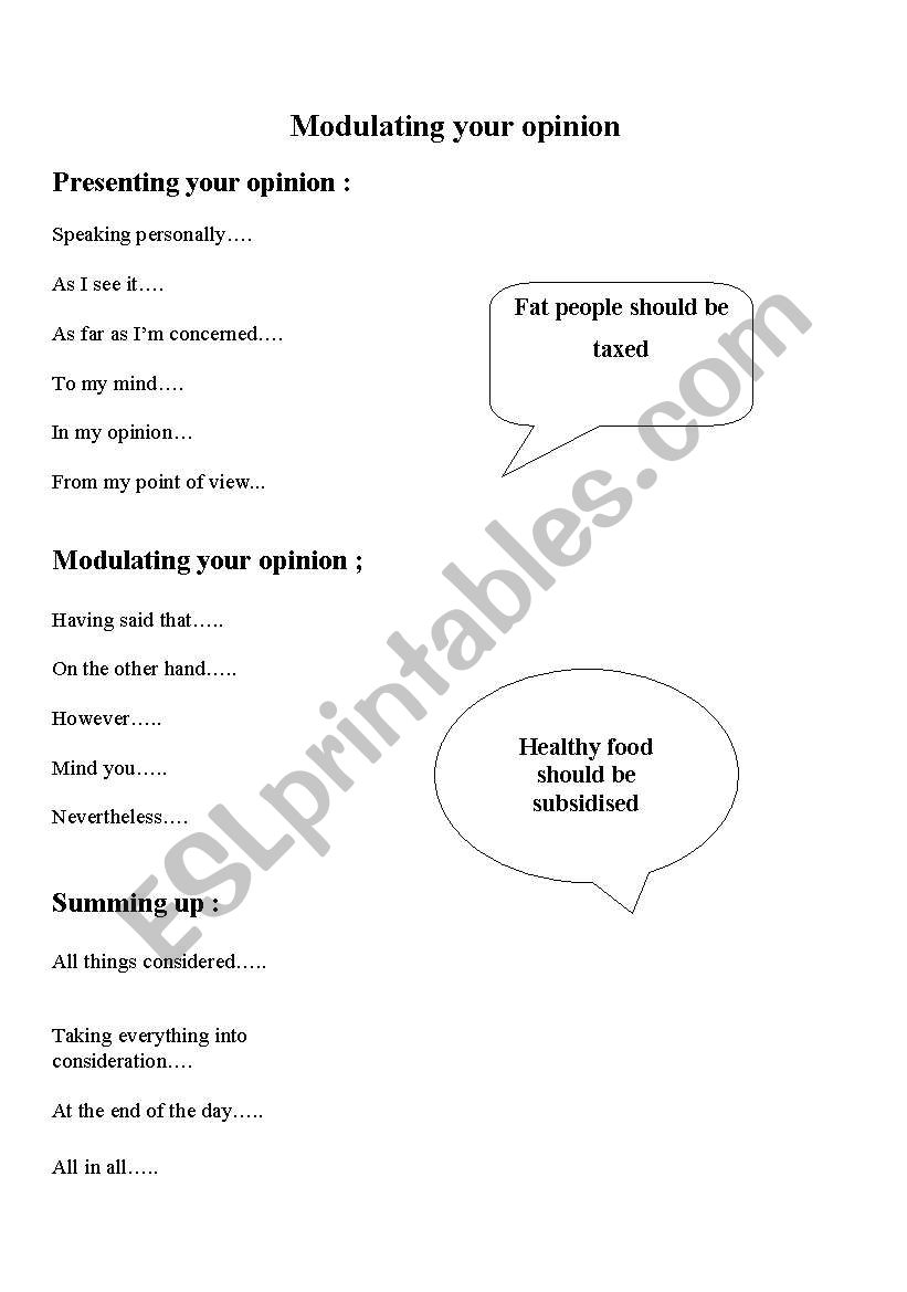 Modulating your opinion. Using linking words and phrases. Speaking practice