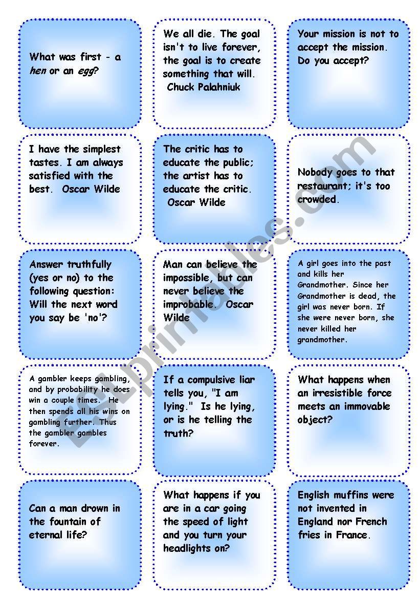 Paradoxes ( 30 discussion cards)