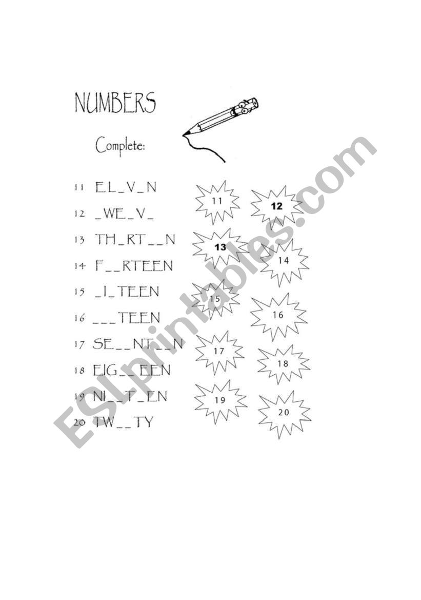 Numbers worksheet