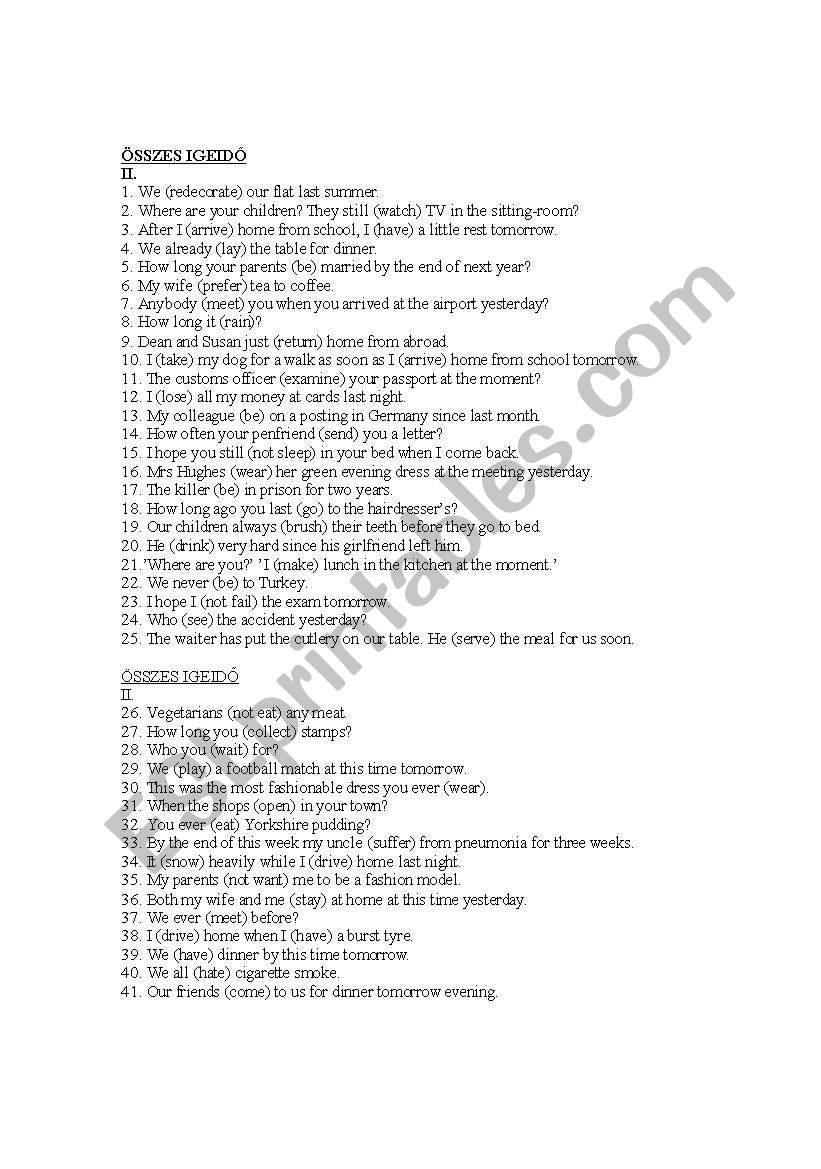 All Tenses worksheet