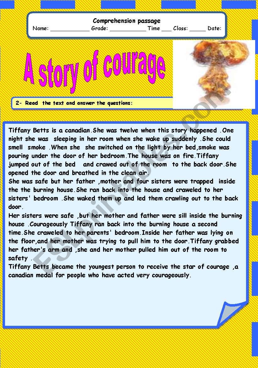 a story of  courage worksheet