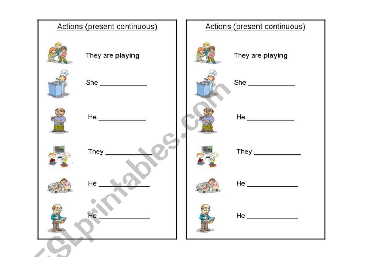 Actions (present continuous) worksheet