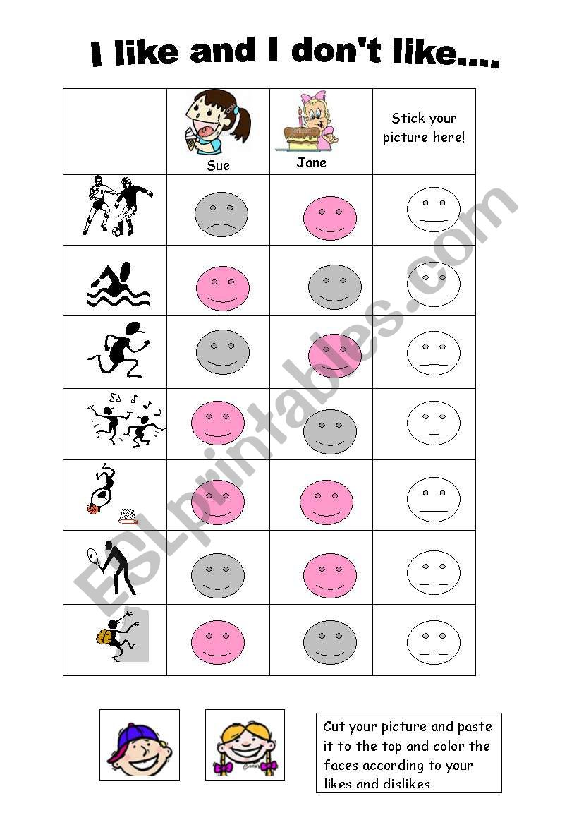 Sports and hobbies : likes and dislikes ( synonym expressions ) - ESL  worksheet by Patou