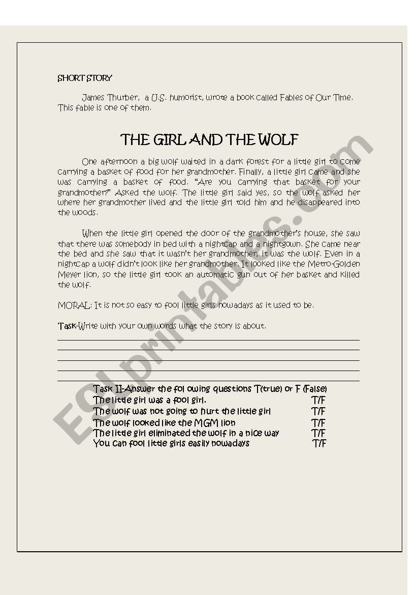 modern riding hood worksheet