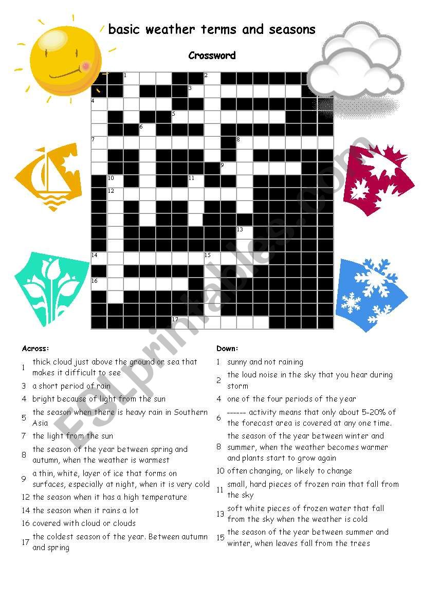 Crossword for weather basic term and seasons