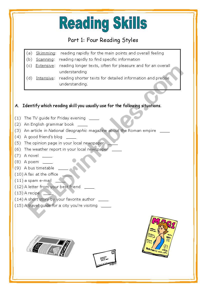 Reading Skills Worksheet - ESL worksheet by liquidnuance