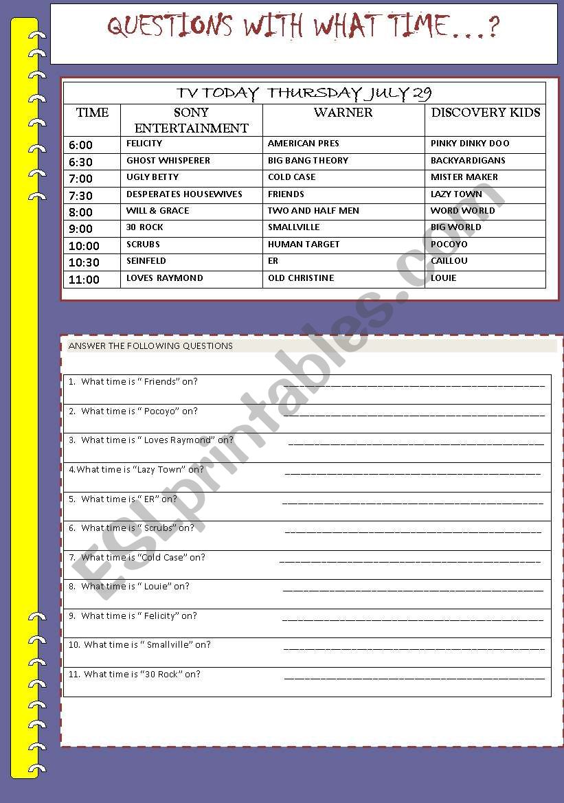 QUESTIONS WITH WHAT TIME? worksheet