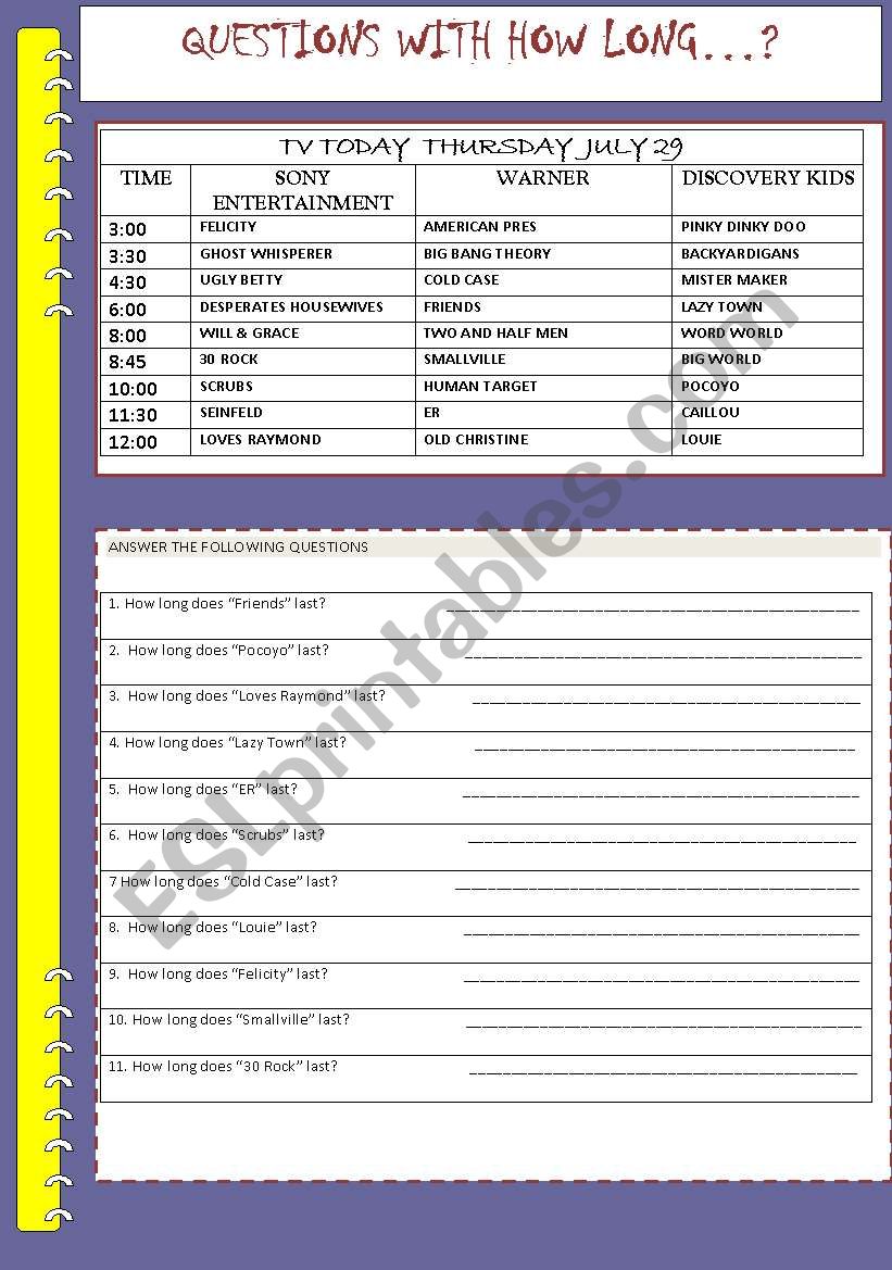 QUESTIONS WITH HOW LONG? worksheet