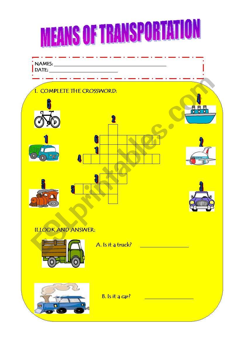 MEANS OF TRANSPORTATION worksheet