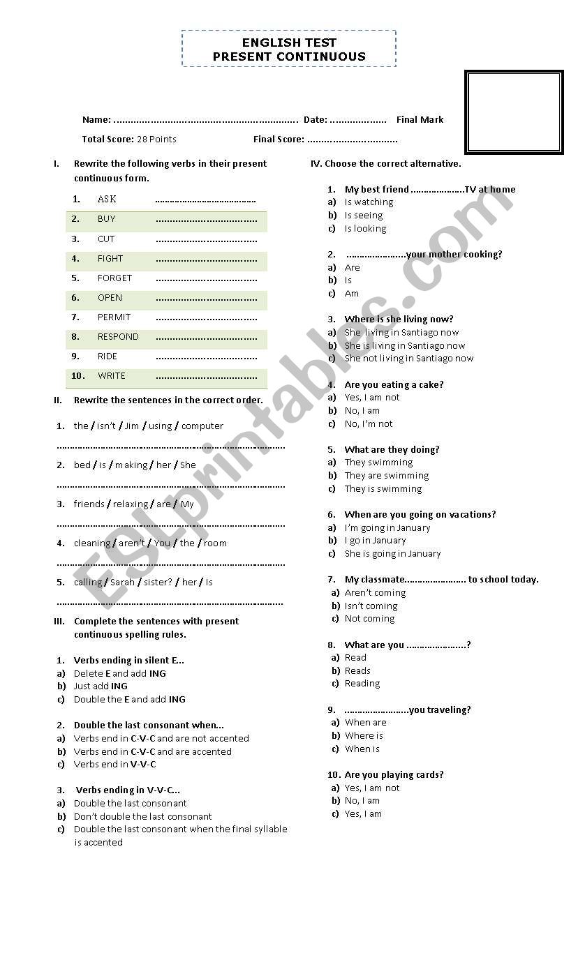 PRESENT CONTINUOUS QUIZ worksheet