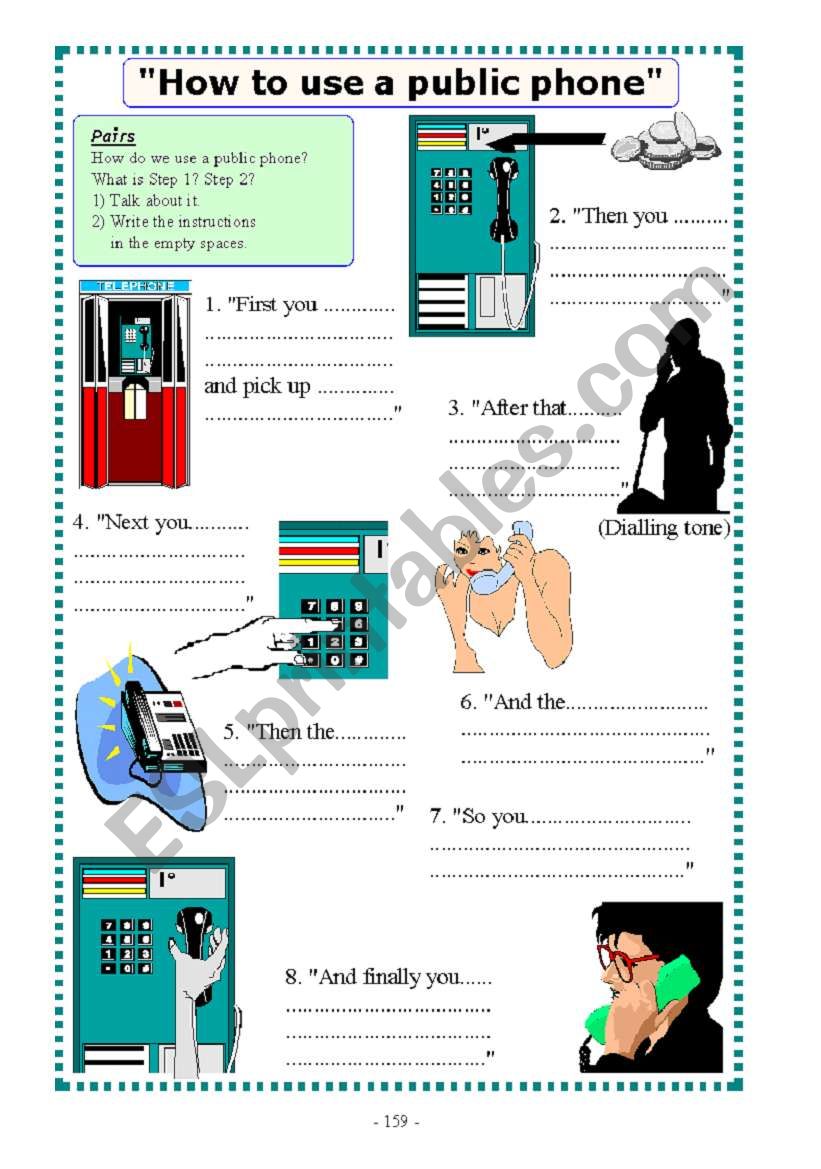 How to use a public phone worksheet