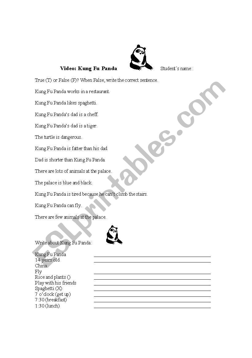 Kung Fu Panda worksheet