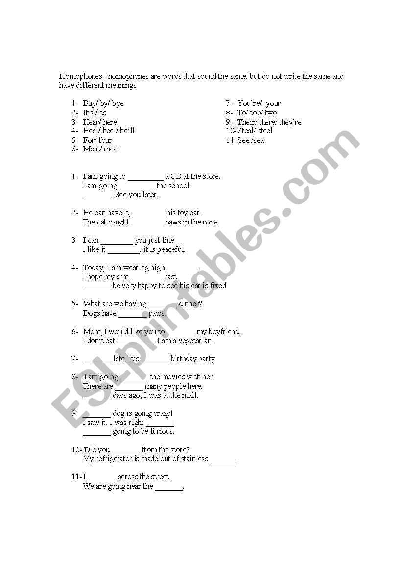 homophones worksheet