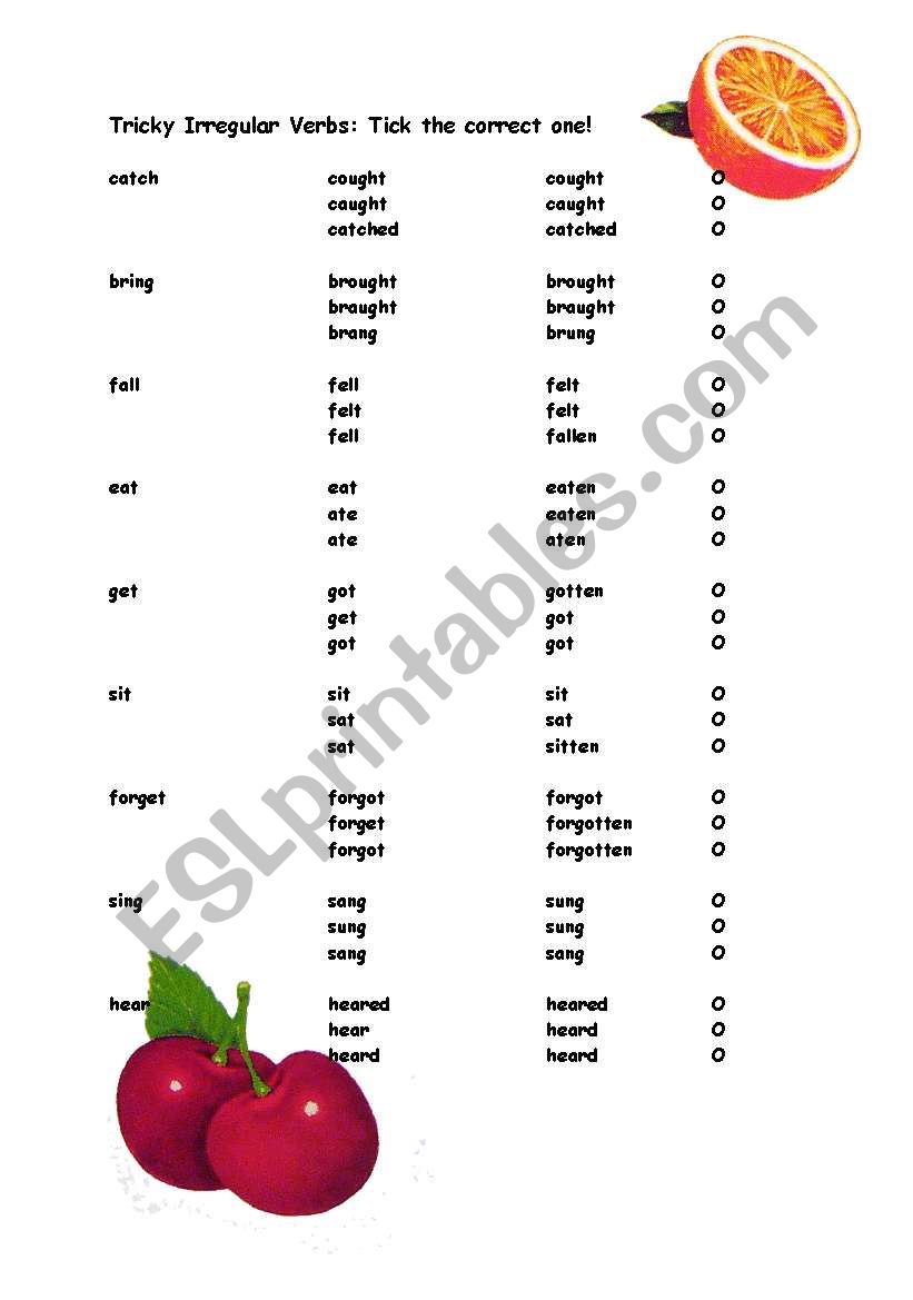 Tricky irregular verbs worksheet