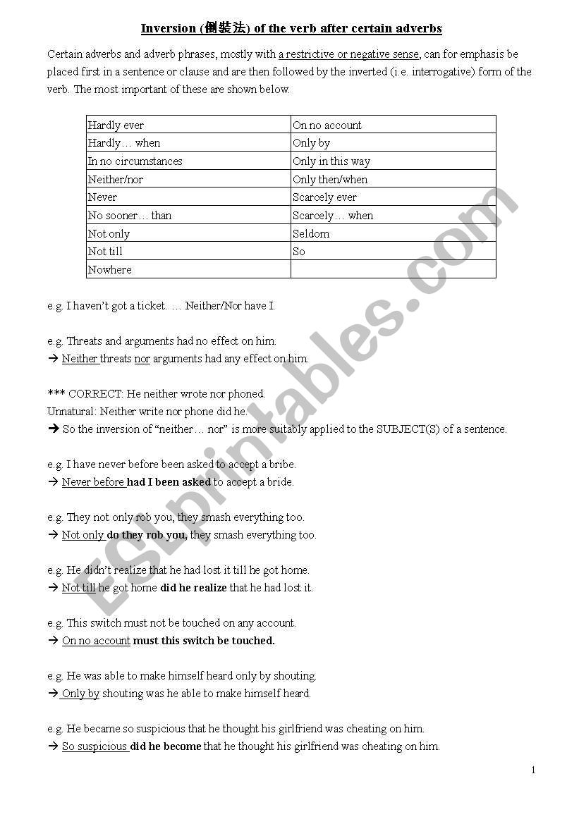 Inversion  worksheet