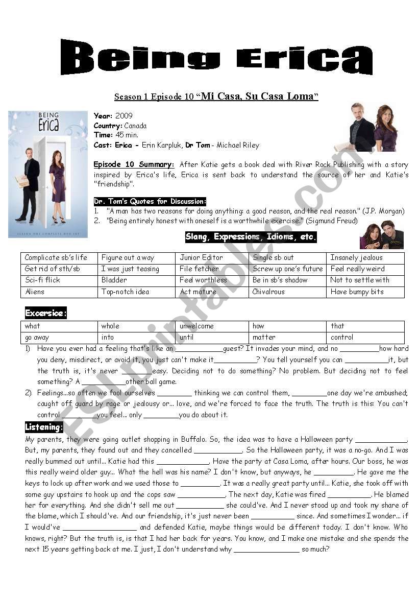 Being Erica worksheet