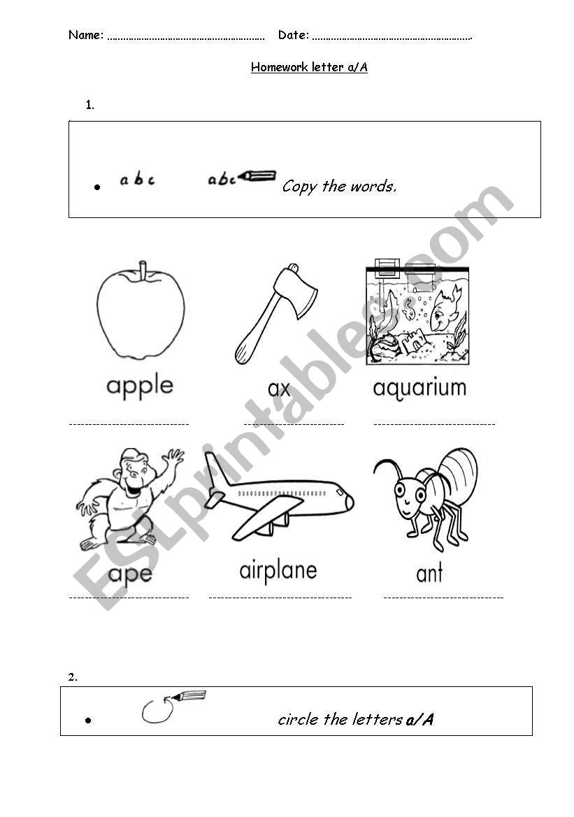 letter a worksheet worksheet