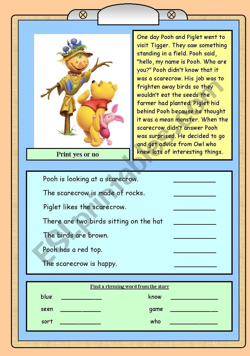 Pooh and the scarecrow worksheet