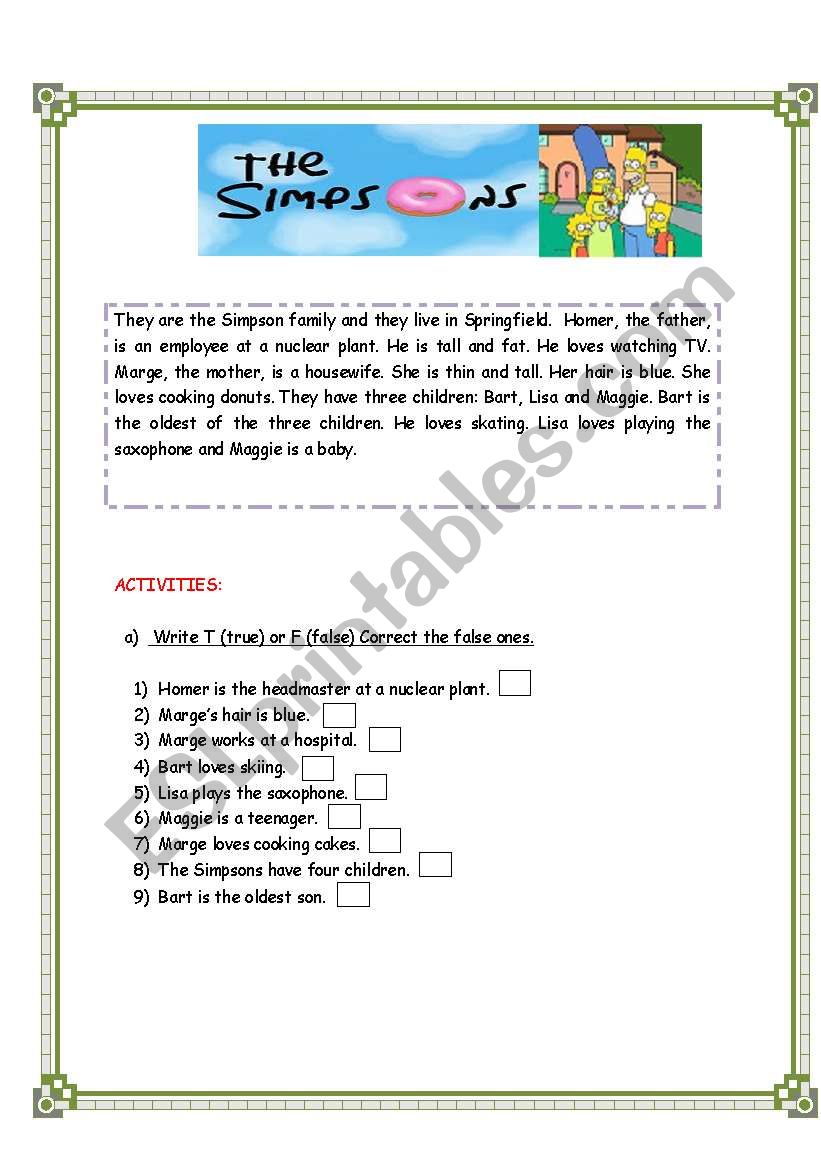 THE SIMPSONS worksheet