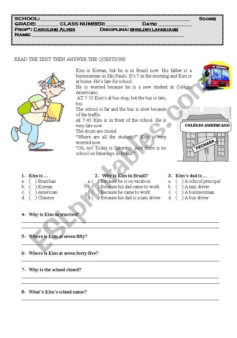 Reading activity: comprehension skills with funny reading