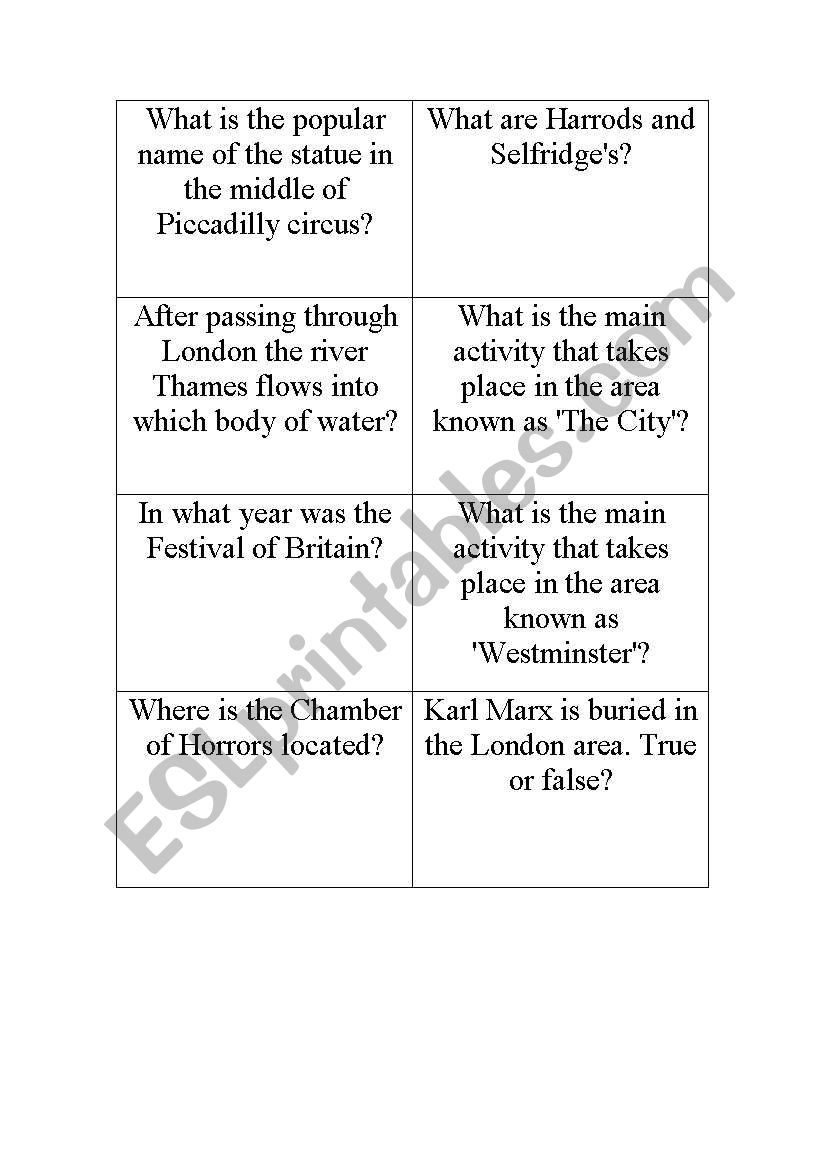 LONDON - trivia quiz worksheet