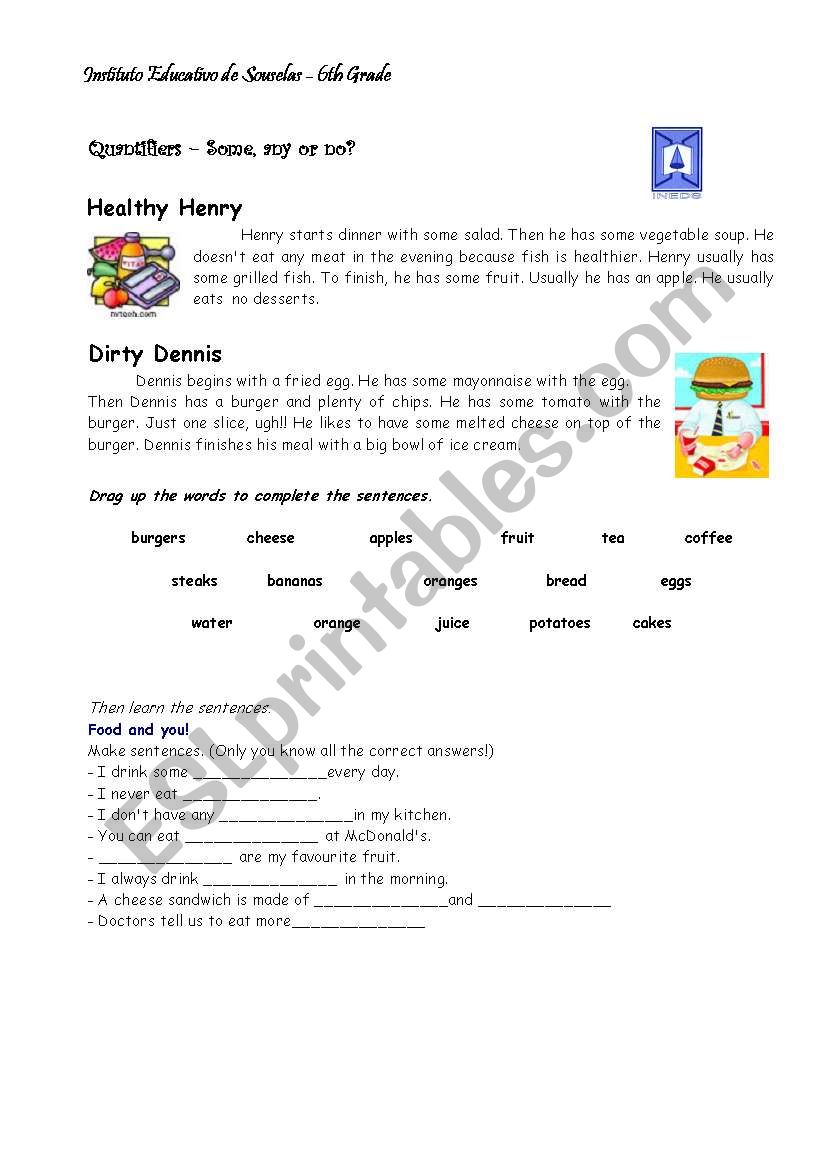 Healthy Henry vs Dirty Dennis worksheet