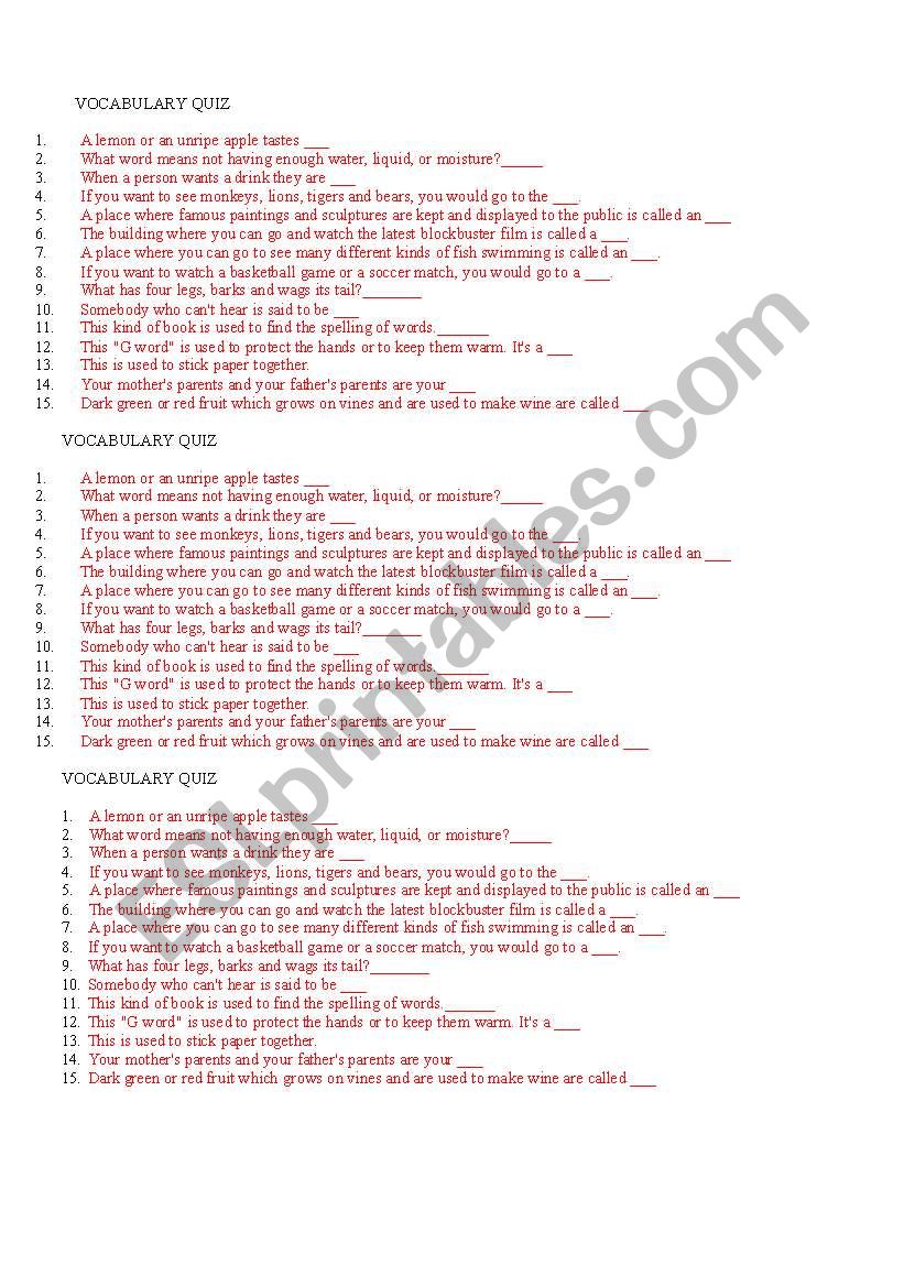 vocabulary in general worksheet