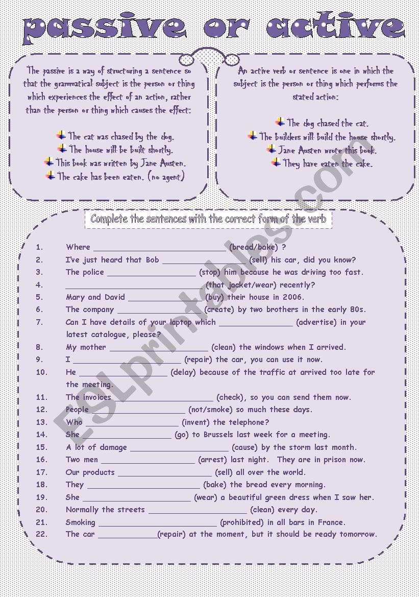 PASSIVE OR ACTIVE worksheet