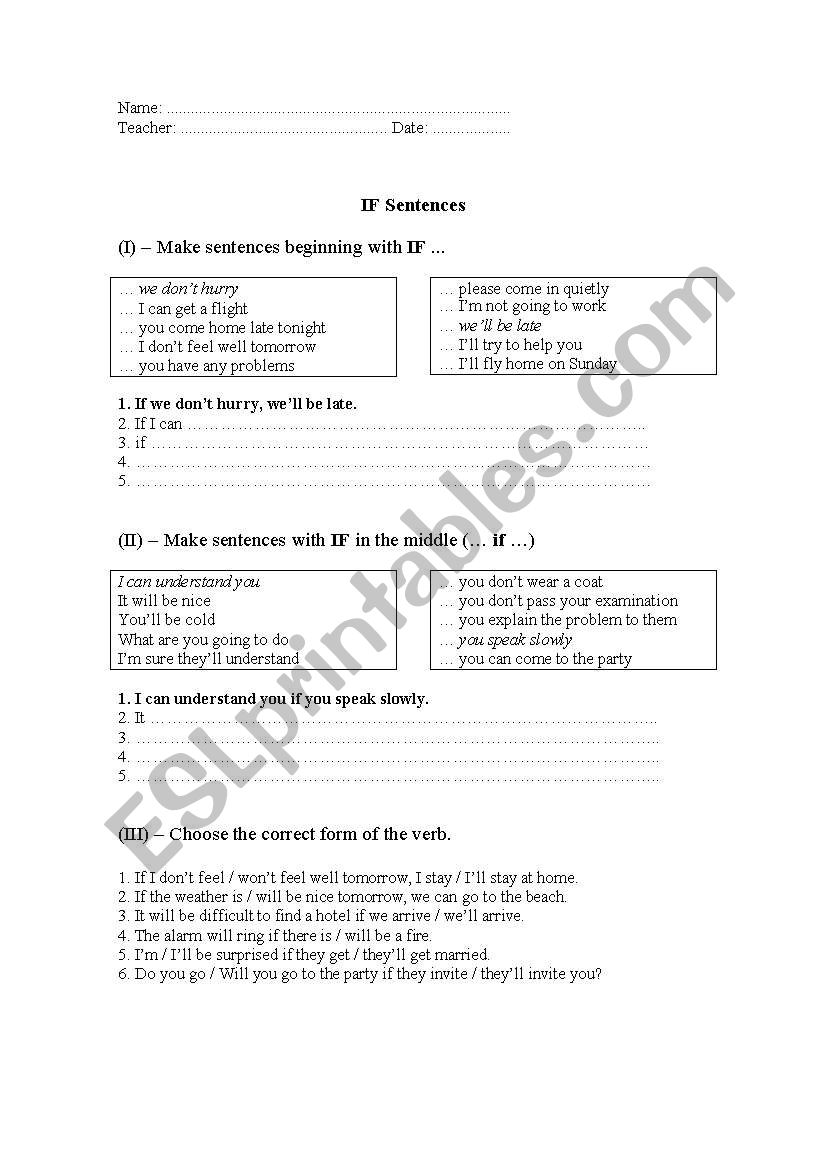 First conditional  worksheet