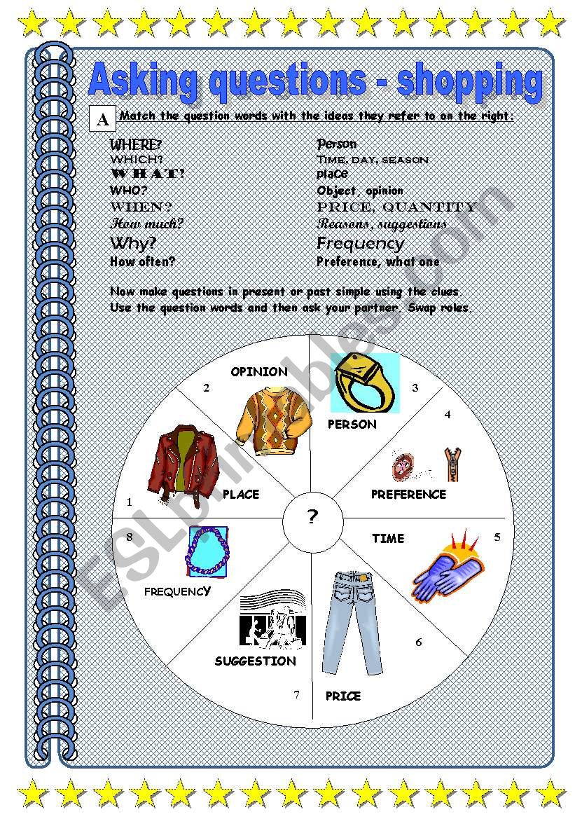 Question words with shopping and clothes vocabulary - fully editable 
