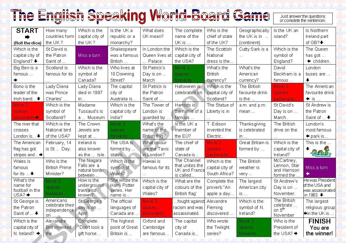 Board Game about the english speaking world
