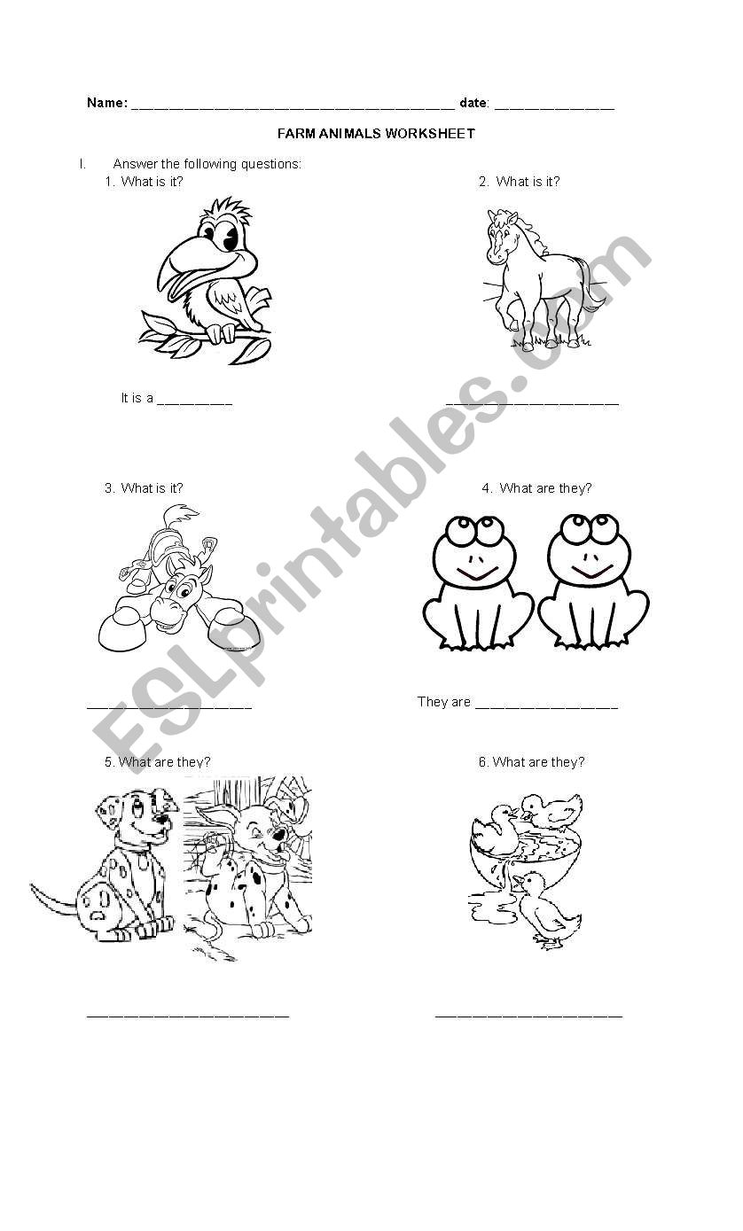 farm animals  worksheet