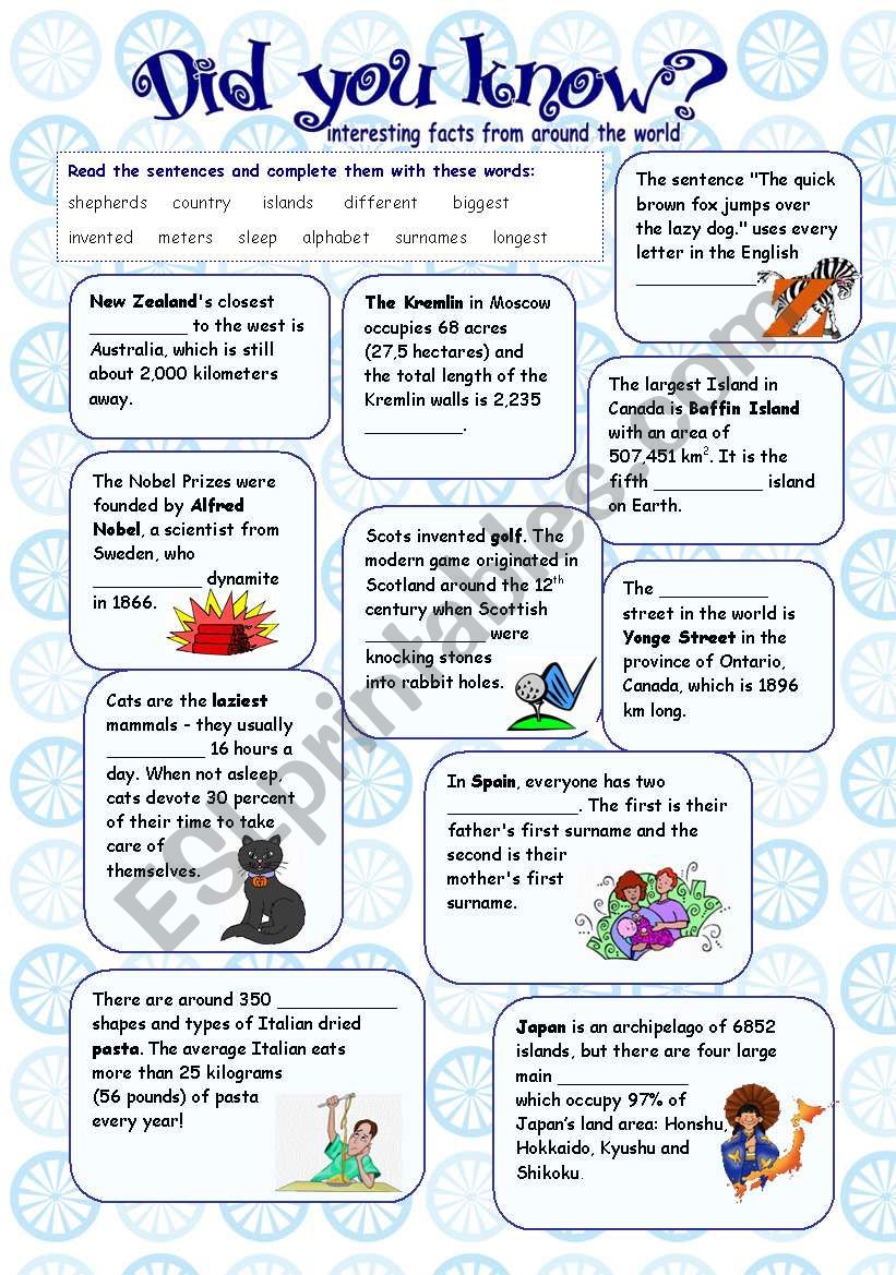 Did you know? worksheet