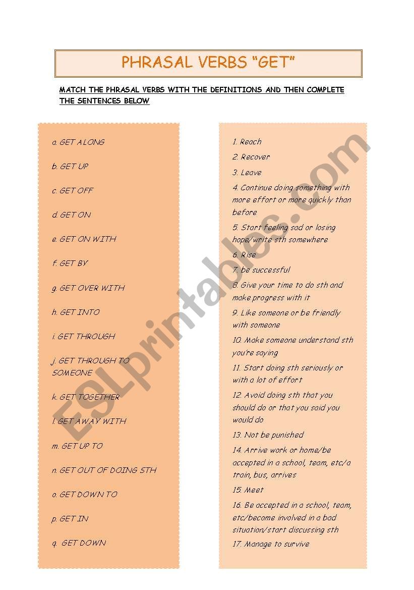 Phrasal Verbs GET worksheet