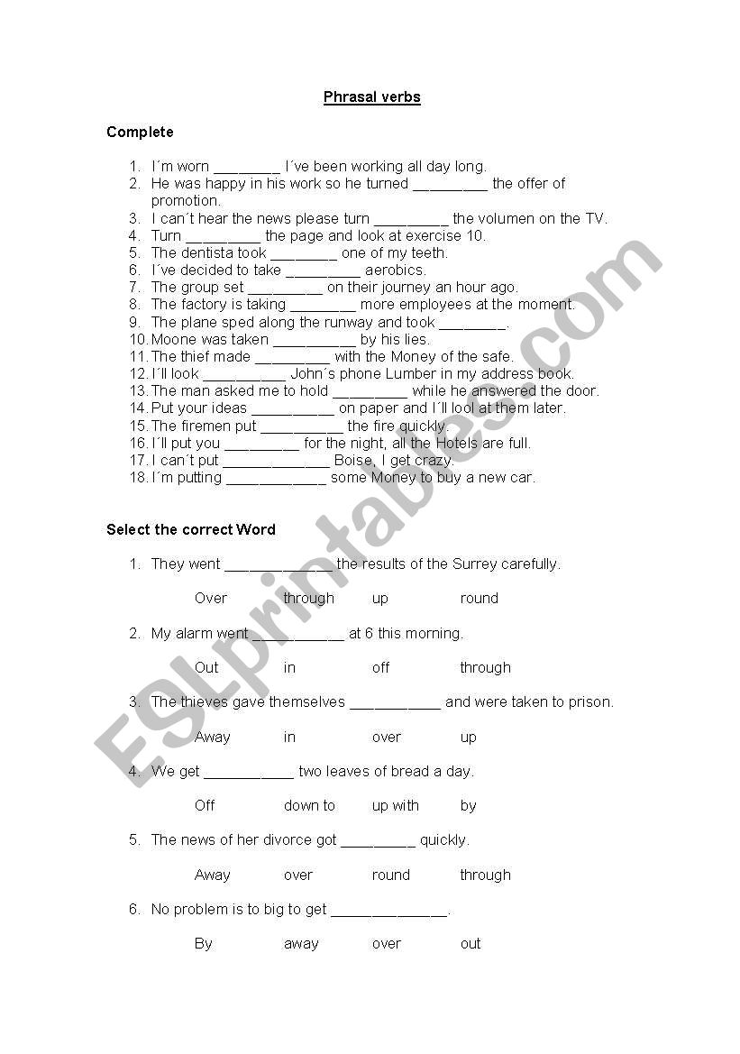 Phrasal Verbs worksheet