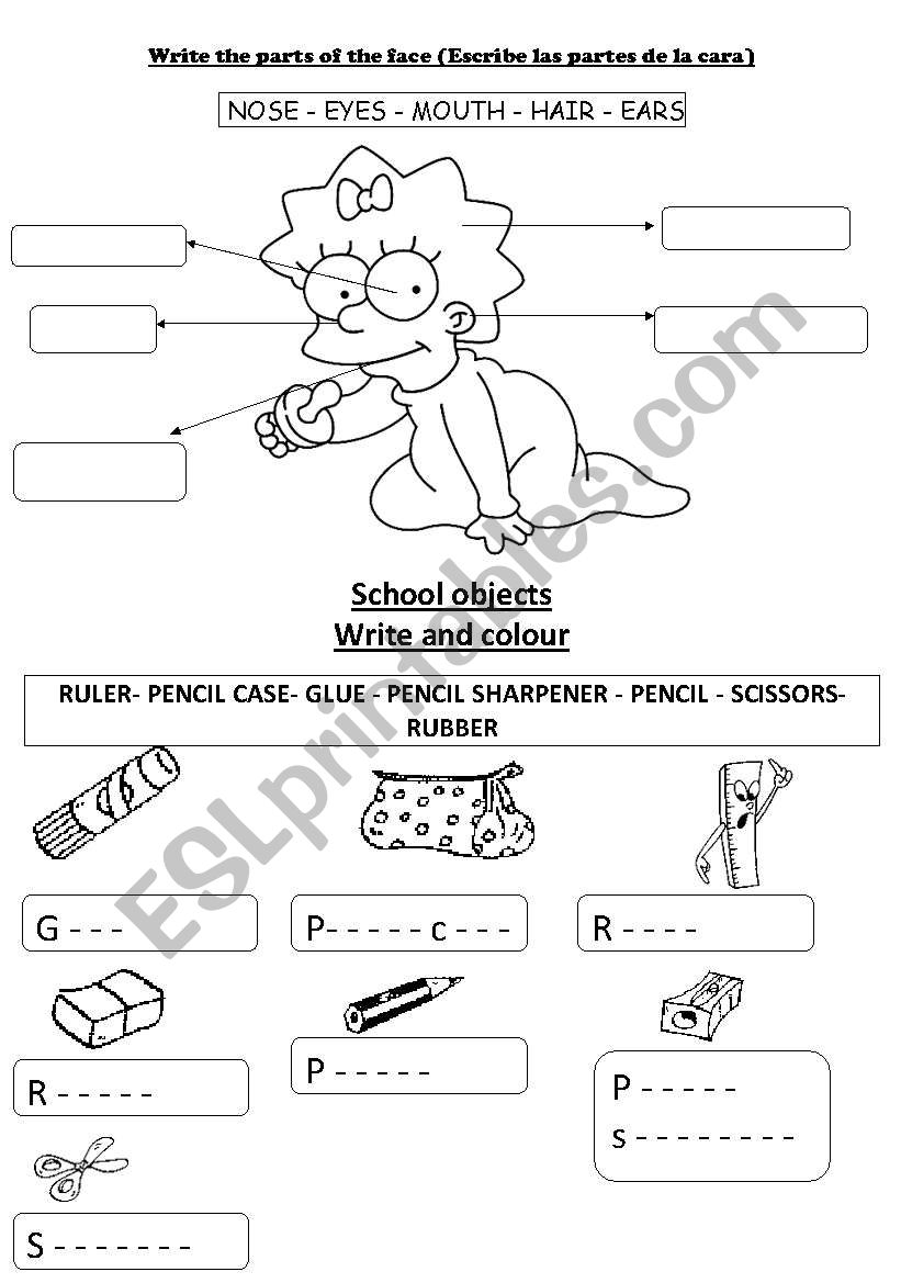 PARTS OF THE FACE AND SCHOOL OBJECTS