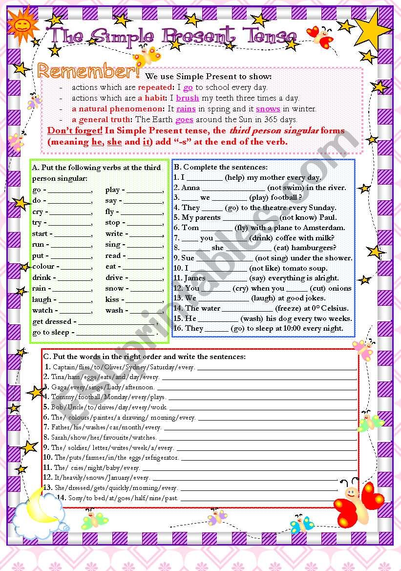 The Present Simple Tense  worksheet