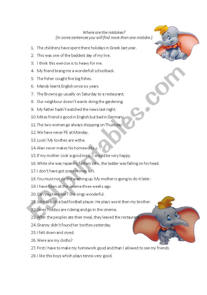 Common mistakes worksheet