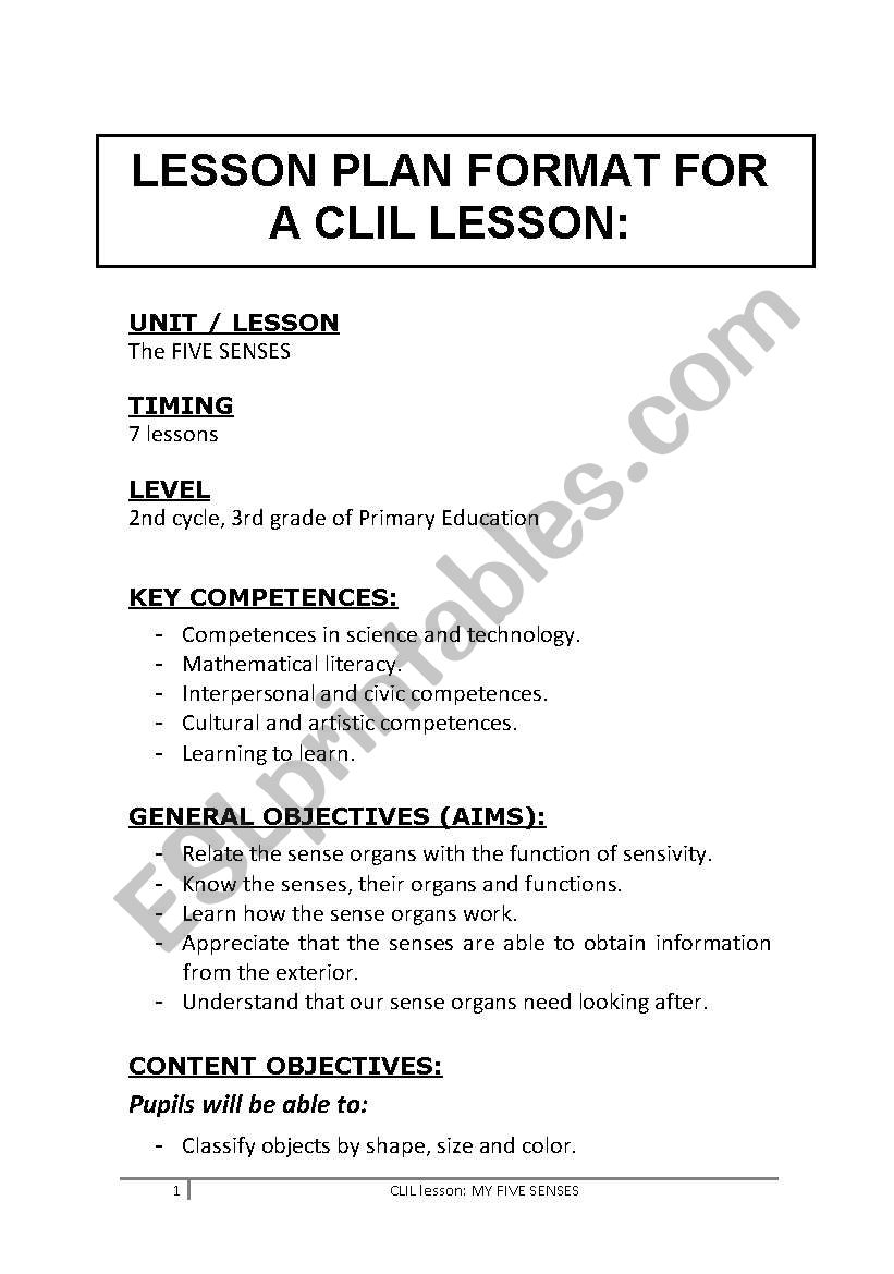 CLIL Lesson Plan for Primary - Science - 5 Senses