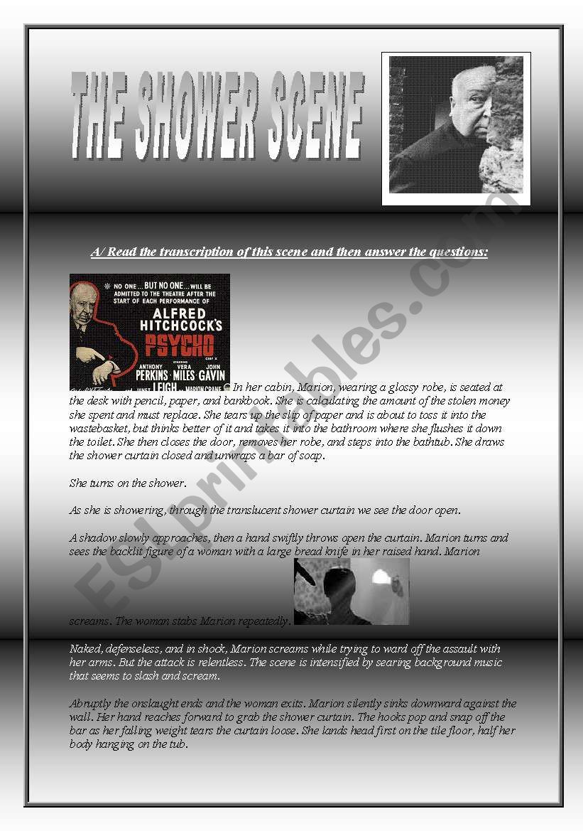 HITCHCOCK Â´S PSYCHO  (5/5)-  READING COMPREHENSION (the shower scene) 