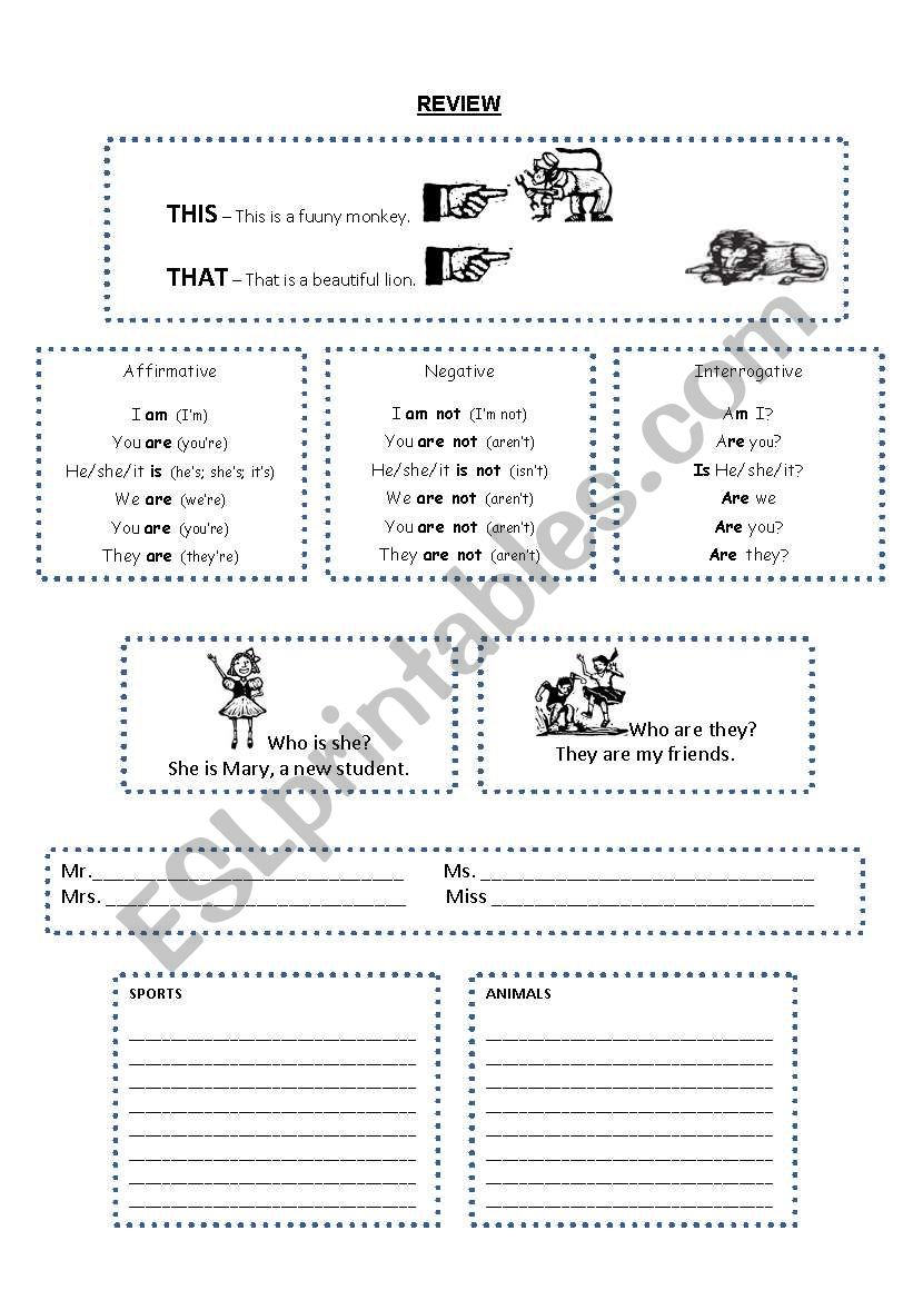 Review of Verb TO BE worksheet