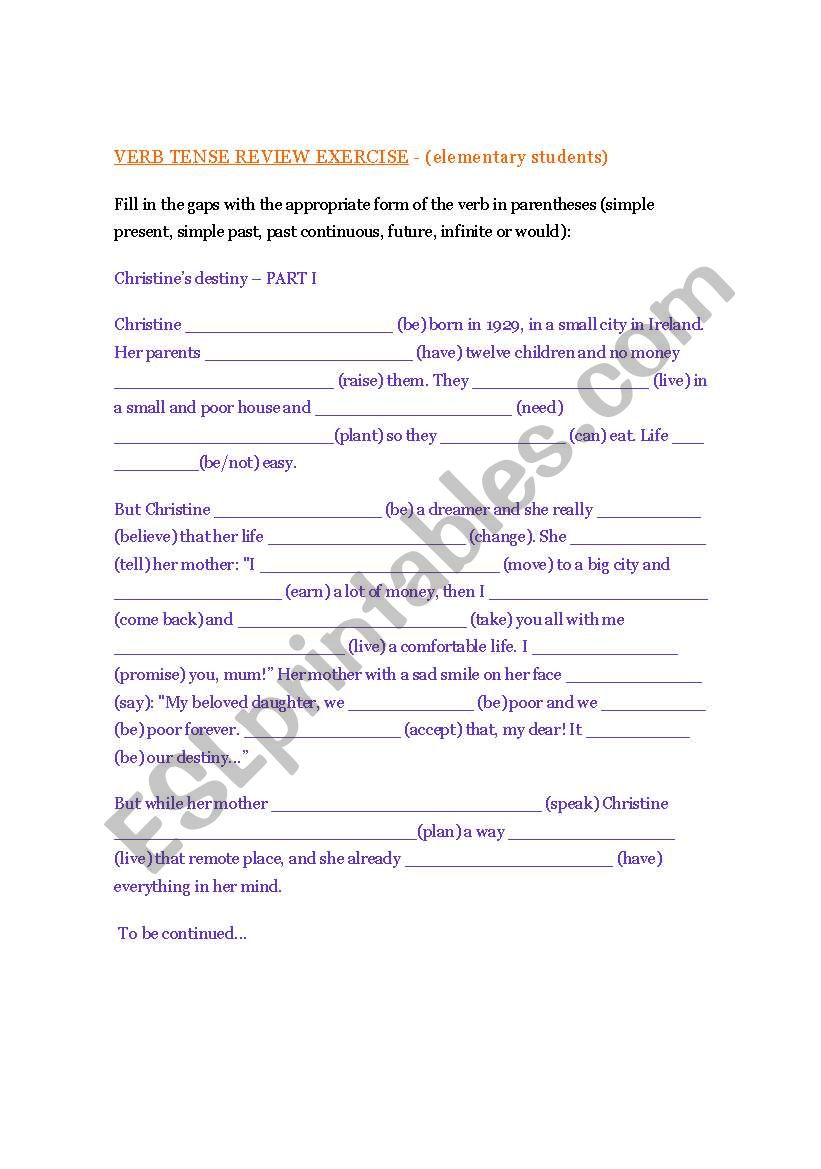 Verb Tense review _ elementary students