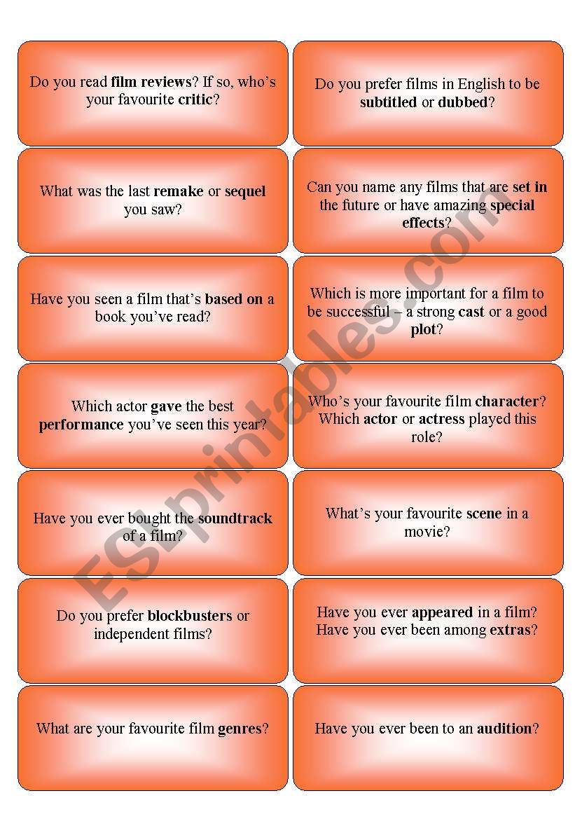 Conversation cards - films worksheet