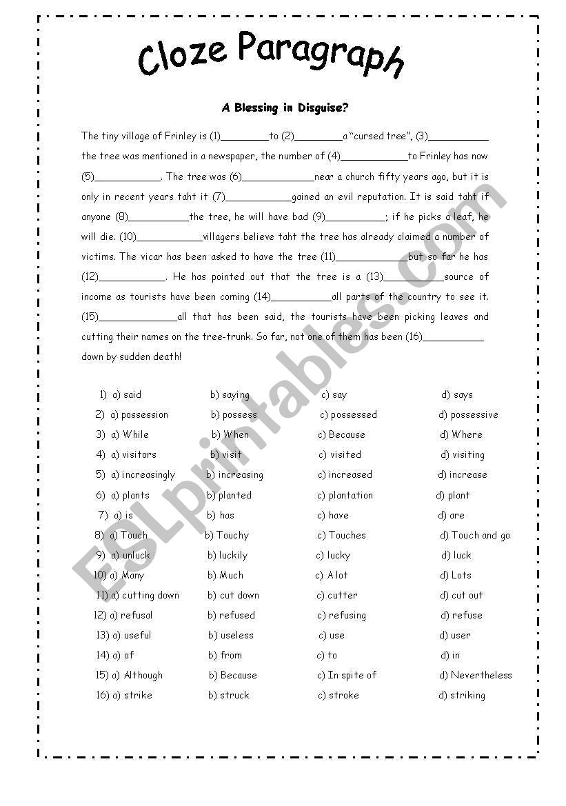 Cloze Paragraph worksheet