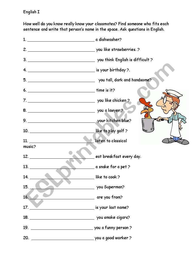 ask your classmate a question worksheet